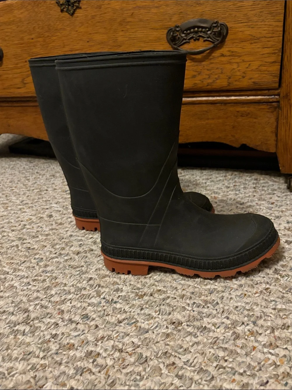 Kid’s Black Waterproof Rubber Work Boots with Brown Outsole
